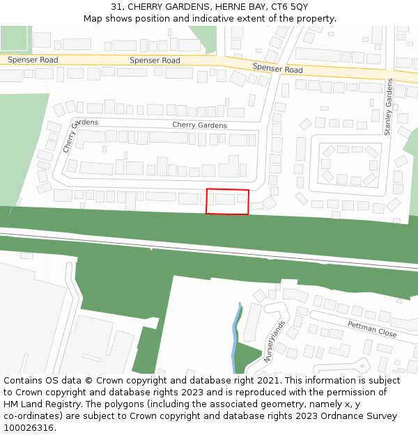 31, CHERRY GARDENS, HERNE BAY, CT6 5QY: Location map and indicative extent of plot
