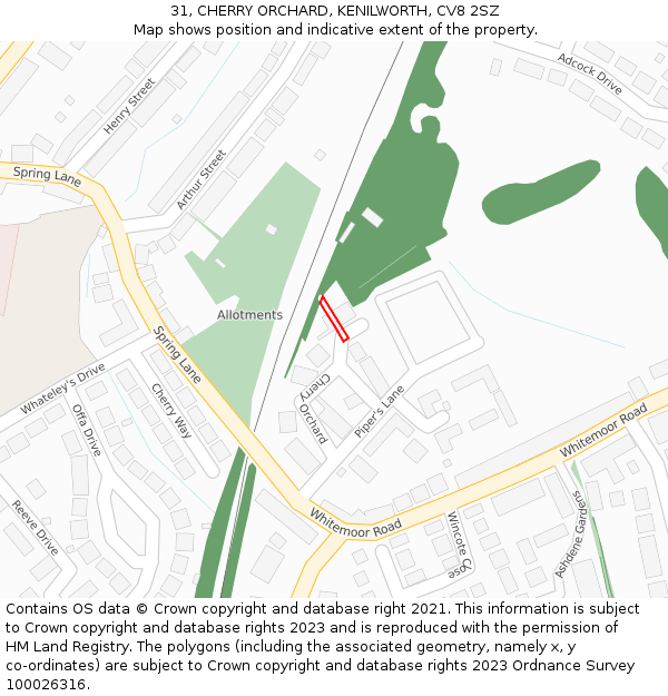 31, CHERRY ORCHARD, KENILWORTH, CV8 2SZ: Location map and indicative extent of plot