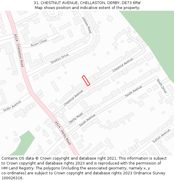 31, CHESTNUT AVENUE, CHELLASTON, DERBY, DE73 6RW: Location map and indicative extent of plot