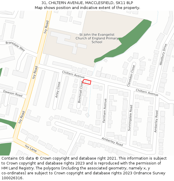 31, CHILTERN AVENUE, MACCLESFIELD, SK11 8LP: Location map and indicative extent of plot