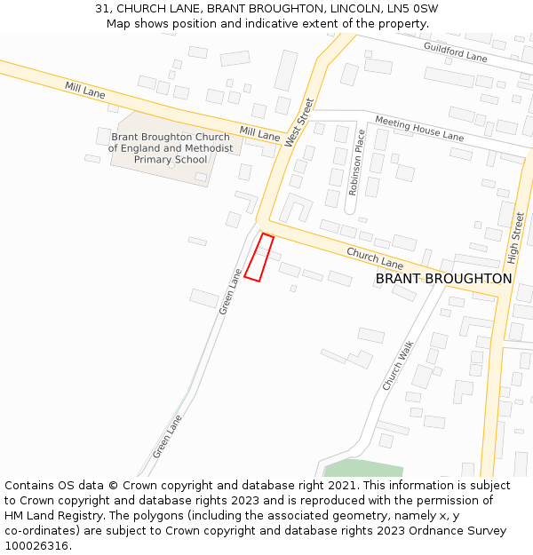 31, CHURCH LANE, BRANT BROUGHTON, LINCOLN, LN5 0SW: Location map and indicative extent of plot