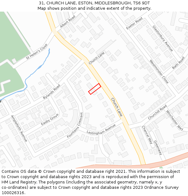 31, CHURCH LANE, ESTON, MIDDLESBROUGH, TS6 9DT: Location map and indicative extent of plot