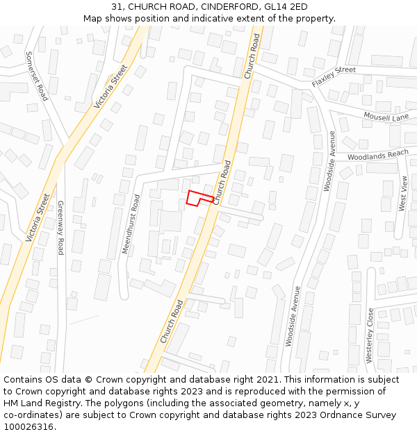 31, CHURCH ROAD, CINDERFORD, GL14 2ED: Location map and indicative extent of plot