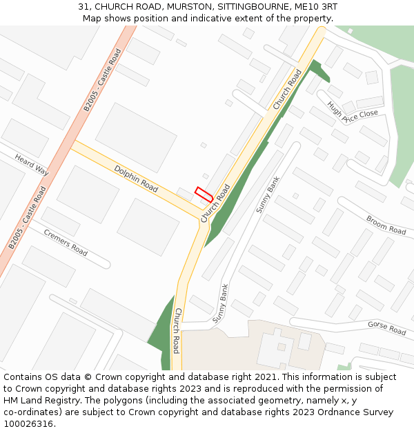 31, CHURCH ROAD, MURSTON, SITTINGBOURNE, ME10 3RT: Location map and indicative extent of plot