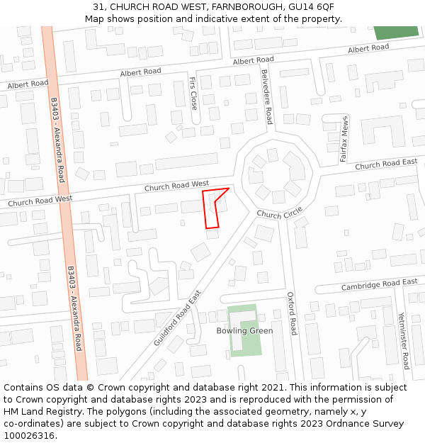 31, CHURCH ROAD WEST, FARNBOROUGH, GU14 6QF: Location map and indicative extent of plot