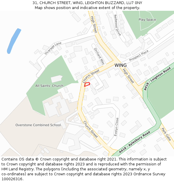 31, CHURCH STREET, WING, LEIGHTON BUZZARD, LU7 0NY: Location map and indicative extent of plot