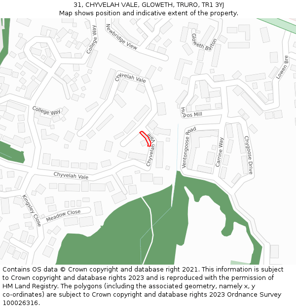 31, CHYVELAH VALE, GLOWETH, TRURO, TR1 3YJ: Location map and indicative extent of plot