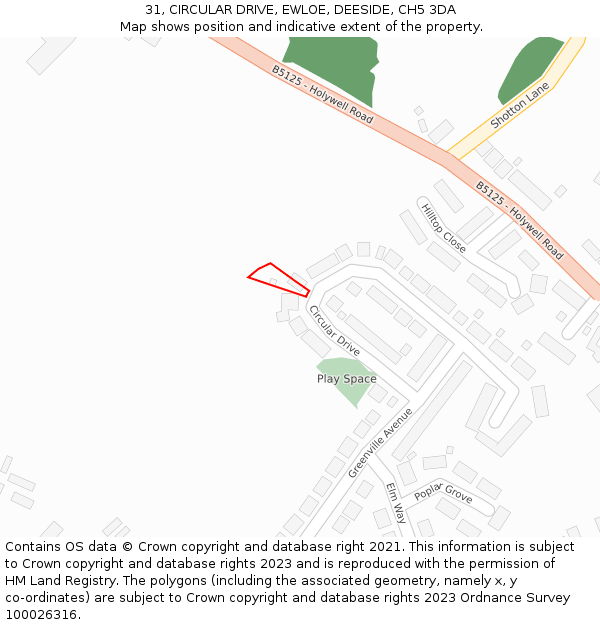 31, CIRCULAR DRIVE, EWLOE, DEESIDE, CH5 3DA: Location map and indicative extent of plot