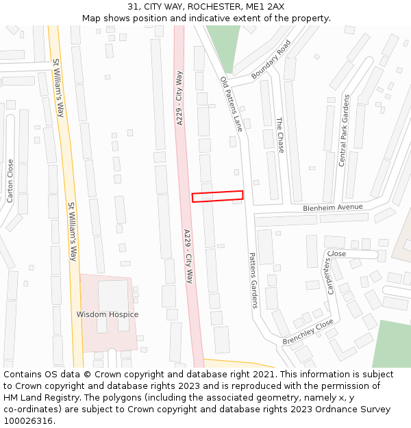 31, CITY WAY, ROCHESTER, ME1 2AX: Location map and indicative extent of plot