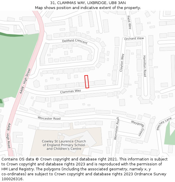 31, CLAMMAS WAY, UXBRIDGE, UB8 3AN: Location map and indicative extent of plot