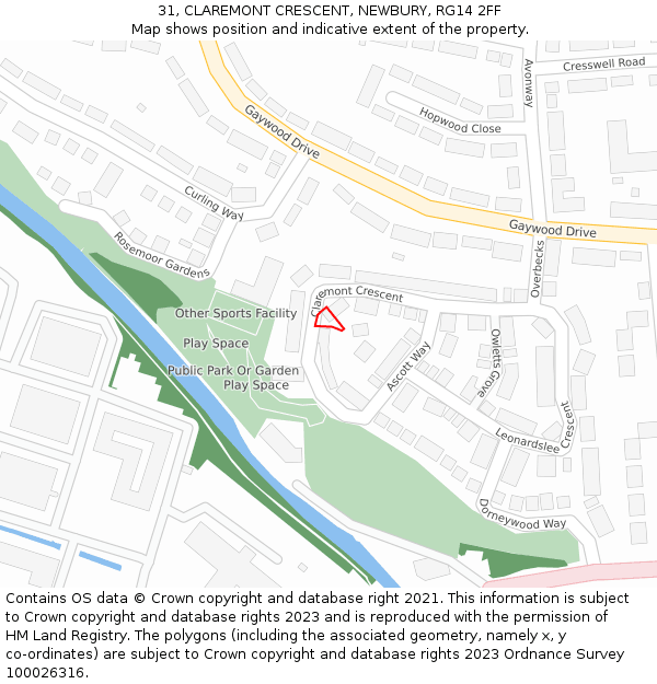 31, CLAREMONT CRESCENT, NEWBURY, RG14 2FF: Location map and indicative extent of plot