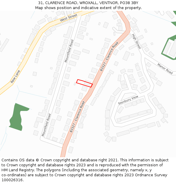 31, CLARENCE ROAD, WROXALL, VENTNOR, PO38 3BY: Location map and indicative extent of plot