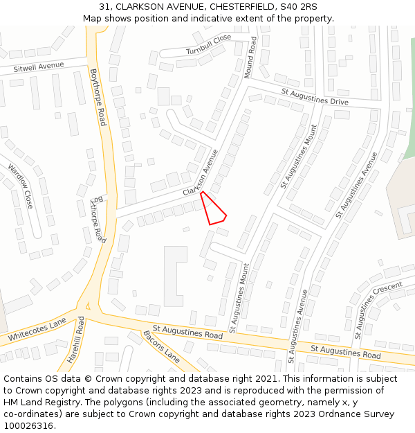 31, CLARKSON AVENUE, CHESTERFIELD, S40 2RS: Location map and indicative extent of plot