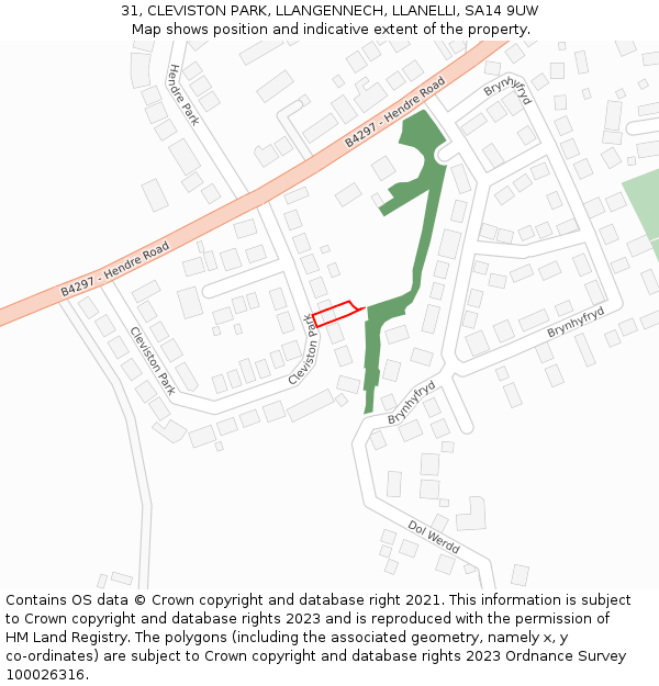 31, CLEVISTON PARK, LLANGENNECH, LLANELLI, SA14 9UW: Location map and indicative extent of plot