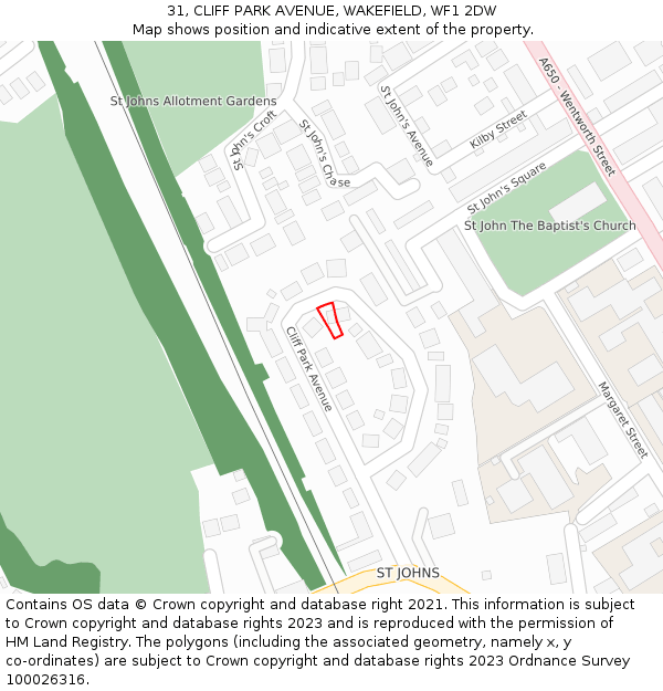 31, CLIFF PARK AVENUE, WAKEFIELD, WF1 2DW: Location map and indicative extent of plot