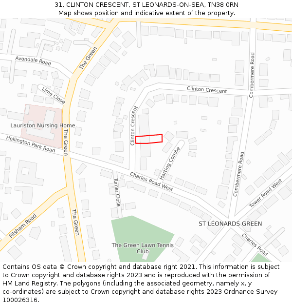 31, CLINTON CRESCENT, ST LEONARDS-ON-SEA, TN38 0RN: Location map and indicative extent of plot