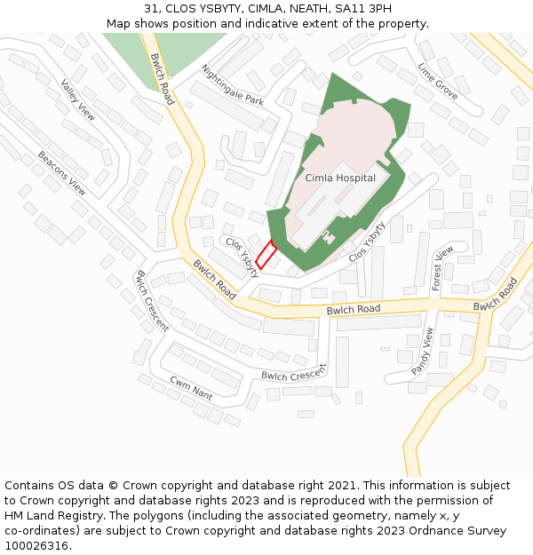 31, CLOS YSBYTY, CIMLA, NEATH, SA11 3PH: Location map and indicative extent of plot