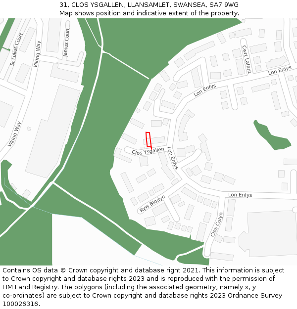 31, CLOS YSGALLEN, LLANSAMLET, SWANSEA, SA7 9WG: Location map and indicative extent of plot