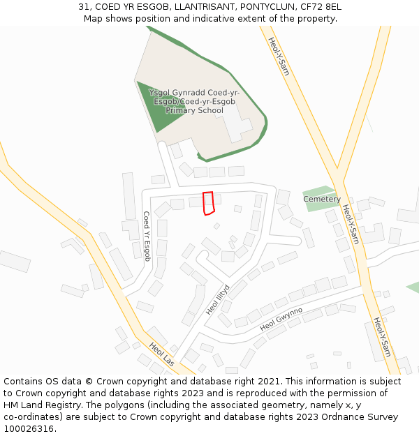 31, COED YR ESGOB, LLANTRISANT, PONTYCLUN, CF72 8EL: Location map and indicative extent of plot