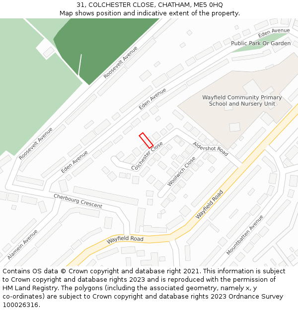 31, COLCHESTER CLOSE, CHATHAM, ME5 0HQ: Location map and indicative extent of plot