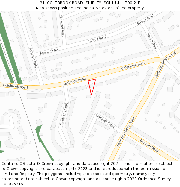 31, COLEBROOK ROAD, SHIRLEY, SOLIHULL, B90 2LB: Location map and indicative extent of plot