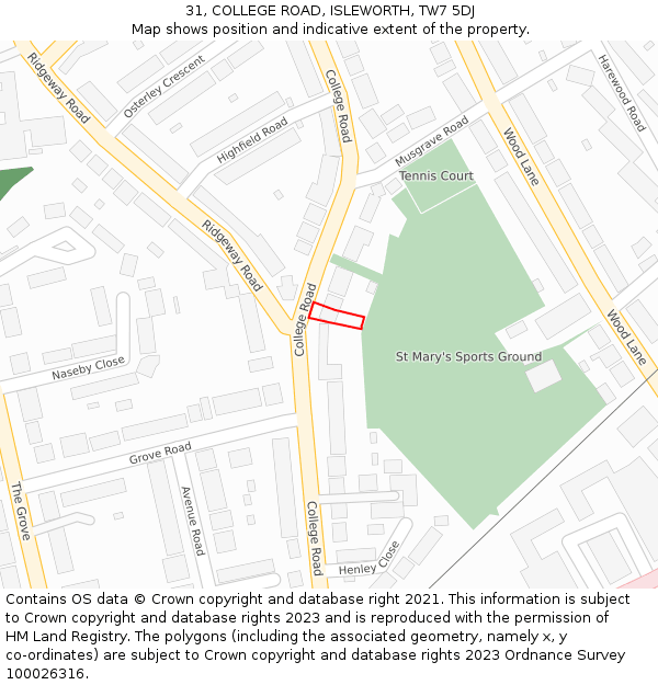 31, COLLEGE ROAD, ISLEWORTH, TW7 5DJ: Location map and indicative extent of plot