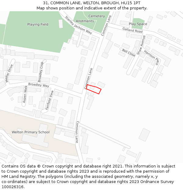 31, COMMON LANE, WELTON, BROUGH, HU15 1PT: Location map and indicative extent of plot