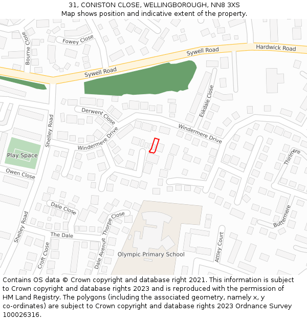 31, CONISTON CLOSE, WELLINGBOROUGH, NN8 3XS: Location map and indicative extent of plot