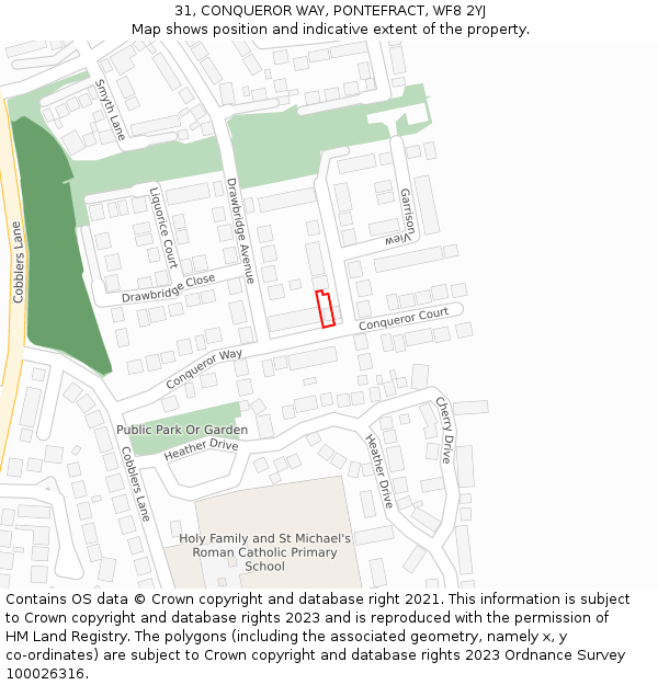 31, CONQUEROR WAY, PONTEFRACT, WF8 2YJ: Location map and indicative extent of plot