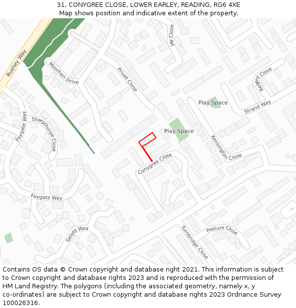 31, CONYGREE CLOSE, LOWER EARLEY, READING, RG6 4XE: Location map and indicative extent of plot