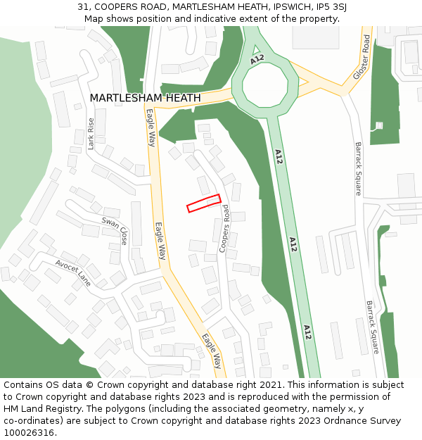 31, COOPERS ROAD, MARTLESHAM HEATH, IPSWICH, IP5 3SJ: Location map and indicative extent of plot