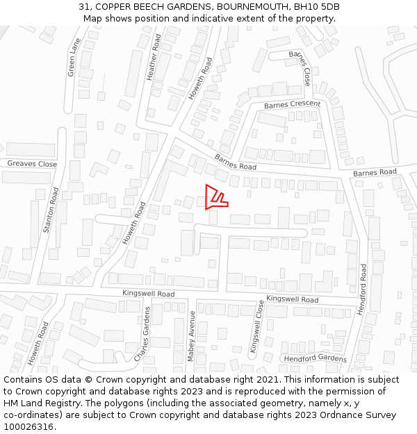 31, COPPER BEECH GARDENS, BOURNEMOUTH, BH10 5DB: Location map and indicative extent of plot