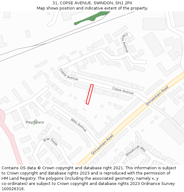 31, COPSE AVENUE, SWINDON, SN1 2PX: Location map and indicative extent of plot