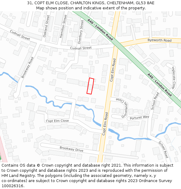 31, COPT ELM CLOSE, CHARLTON KINGS, CHELTENHAM, GL53 8AE: Location map and indicative extent of plot