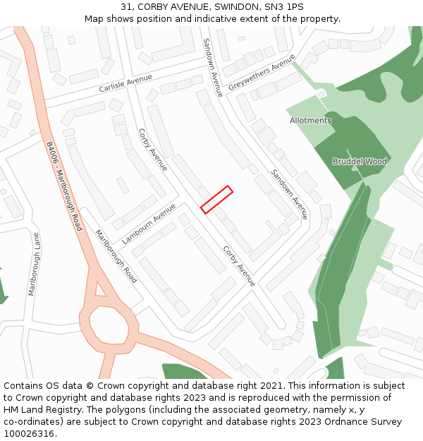 31, CORBY AVENUE, SWINDON, SN3 1PS: Location map and indicative extent of plot