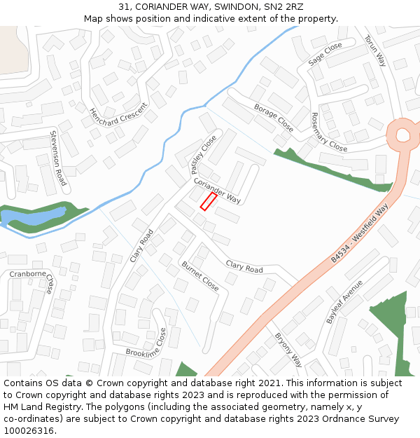 31, CORIANDER WAY, SWINDON, SN2 2RZ: Location map and indicative extent of plot