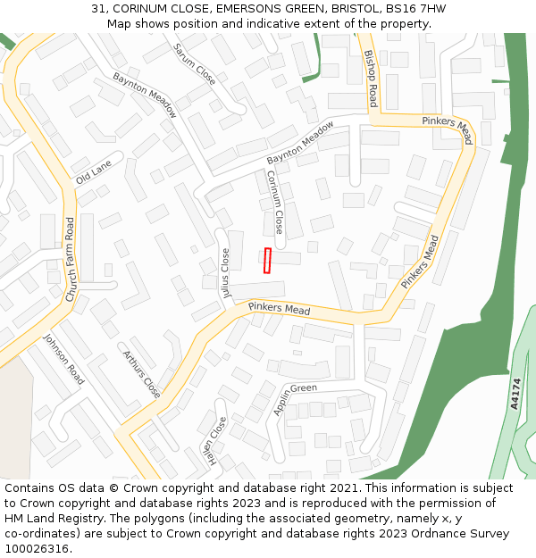 31, CORINUM CLOSE, EMERSONS GREEN, BRISTOL, BS16 7HW: Location map and indicative extent of plot