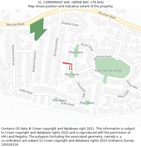 31, CORMORANT WAY, HERNE BAY, CT6 6HG: Location map and indicative extent of plot