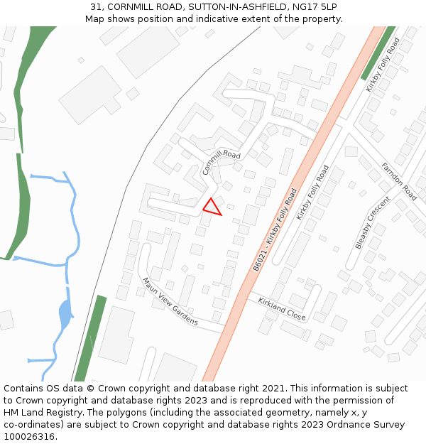 31, CORNMILL ROAD, SUTTON-IN-ASHFIELD, NG17 5LP: Location map and indicative extent of plot