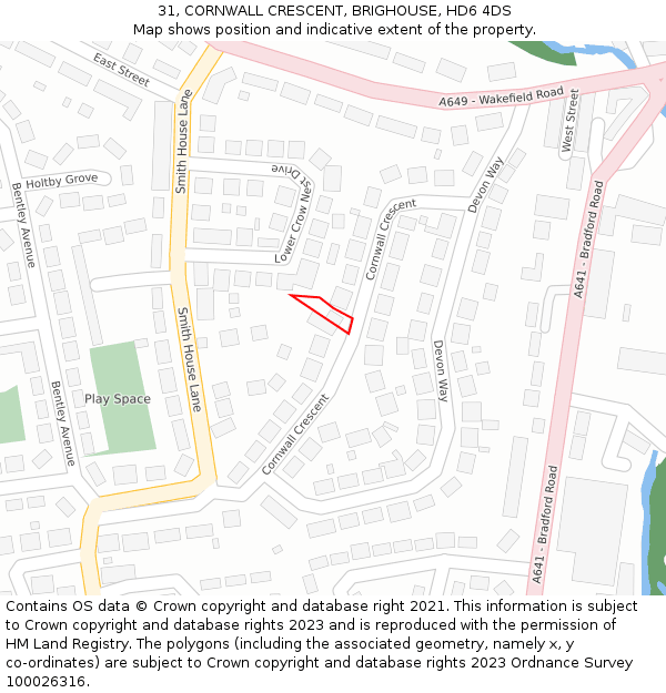 31, CORNWALL CRESCENT, BRIGHOUSE, HD6 4DS: Location map and indicative extent of plot