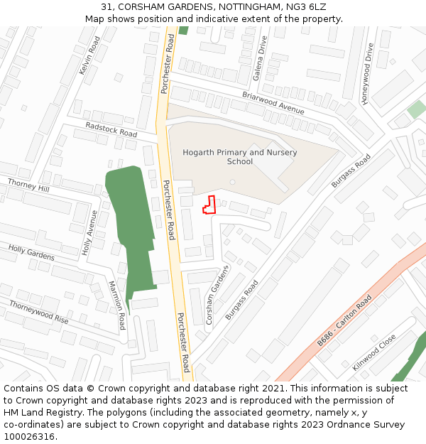 31, CORSHAM GARDENS, NOTTINGHAM, NG3 6LZ: Location map and indicative extent of plot