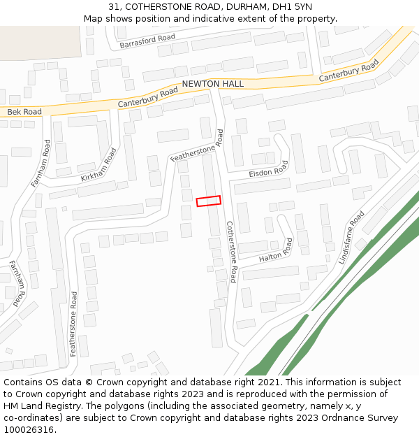 31, COTHERSTONE ROAD, DURHAM, DH1 5YN: Location map and indicative extent of plot