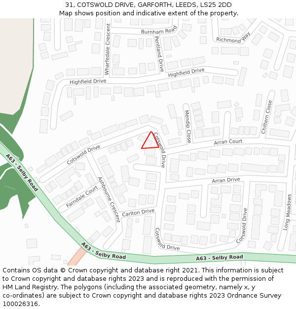 31, COTSWOLD DRIVE, GARFORTH, LEEDS, LS25 2DD: Location map and indicative extent of plot