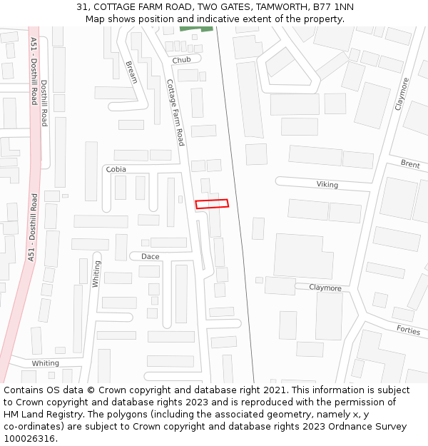 31, COTTAGE FARM ROAD, TWO GATES, TAMWORTH, B77 1NN: Location map and indicative extent of plot