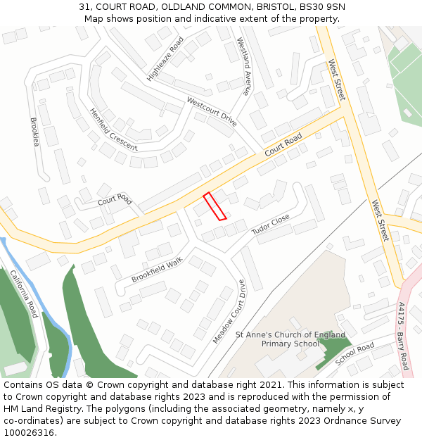 31, COURT ROAD, OLDLAND COMMON, BRISTOL, BS30 9SN: Location map and indicative extent of plot