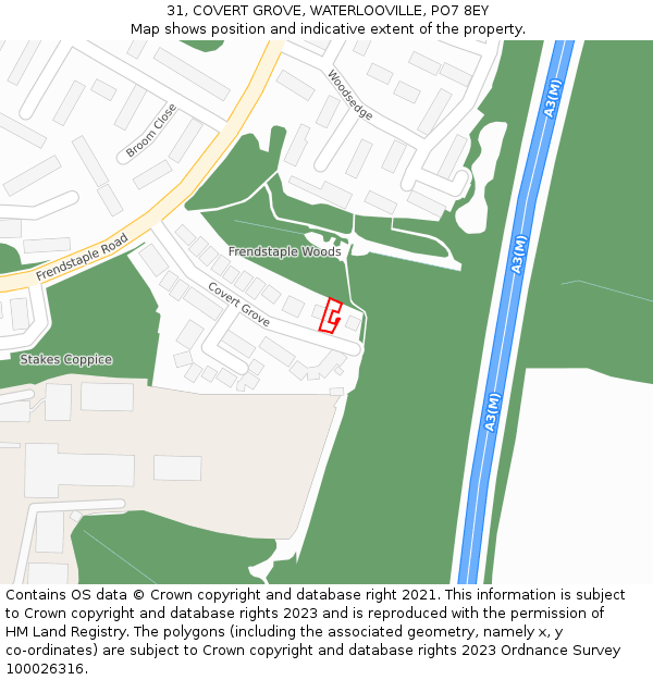 31, COVERT GROVE, WATERLOOVILLE, PO7 8EY: Location map and indicative extent of plot