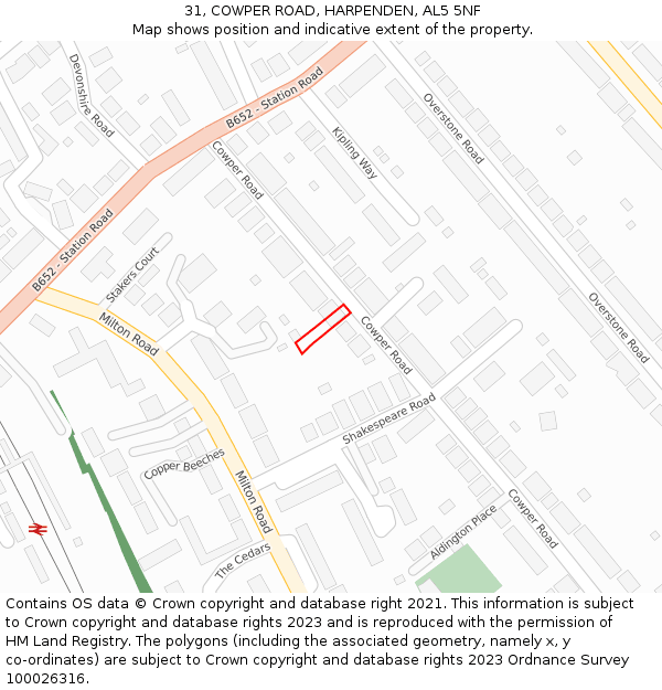 31, COWPER ROAD, HARPENDEN, AL5 5NF: Location map and indicative extent of plot