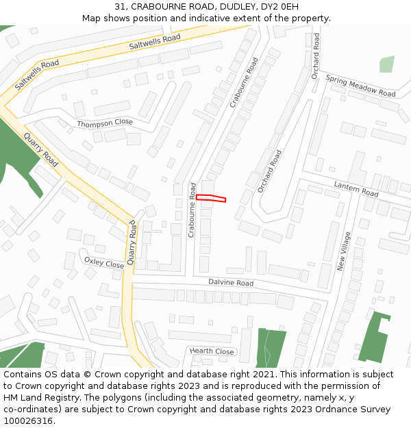 31, CRABOURNE ROAD, DUDLEY, DY2 0EH: Location map and indicative extent of plot