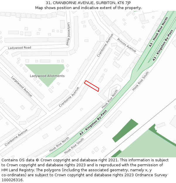 31, CRANBORNE AVENUE, SURBITON, KT6 7JP: Location map and indicative extent of plot