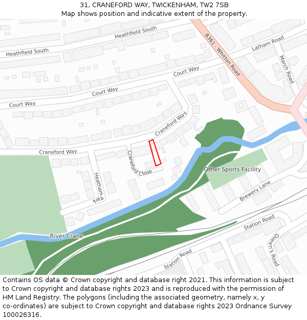 31, CRANEFORD WAY, TWICKENHAM, TW2 7SB: Location map and indicative extent of plot